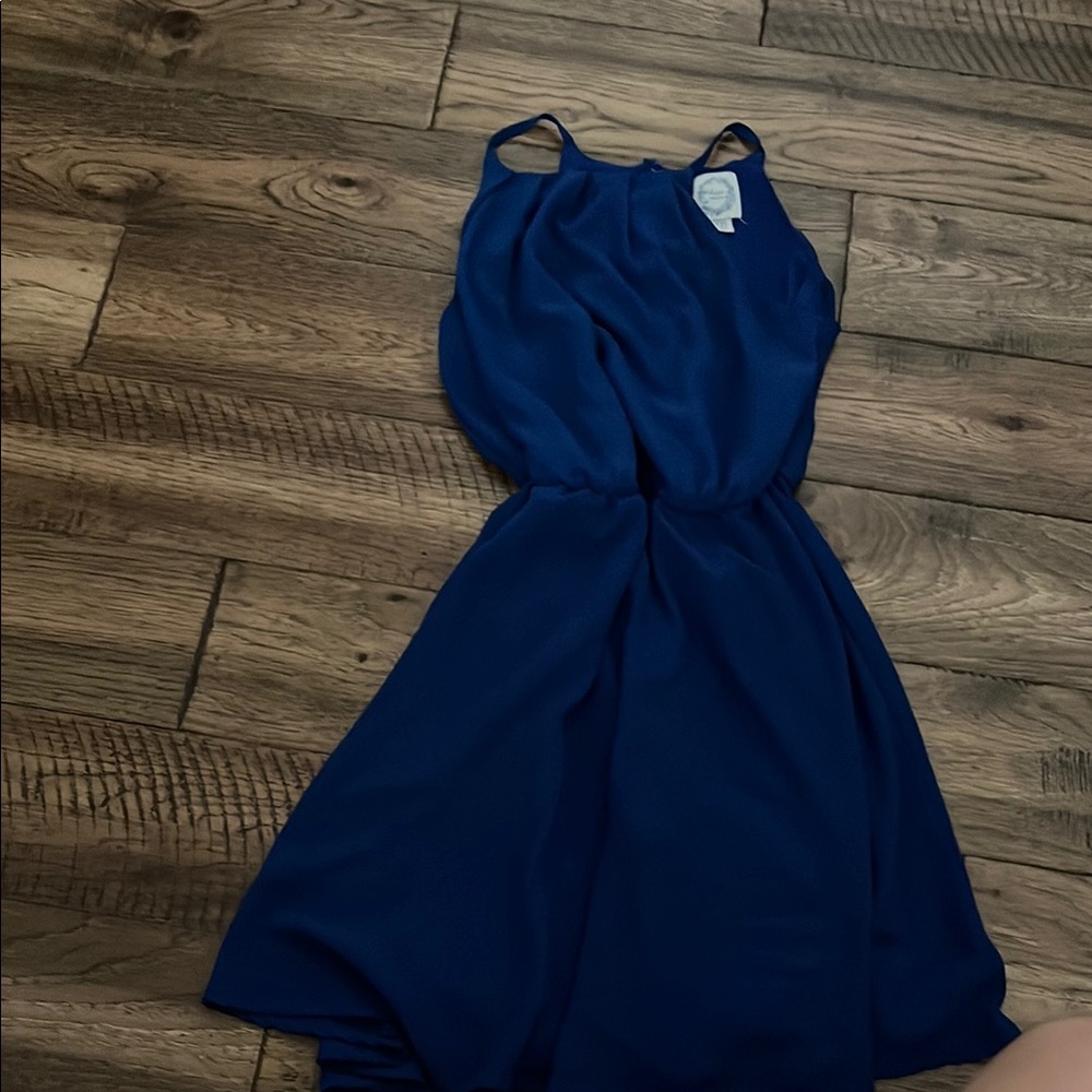 Blue Rain Halter Mini Sundress Blue